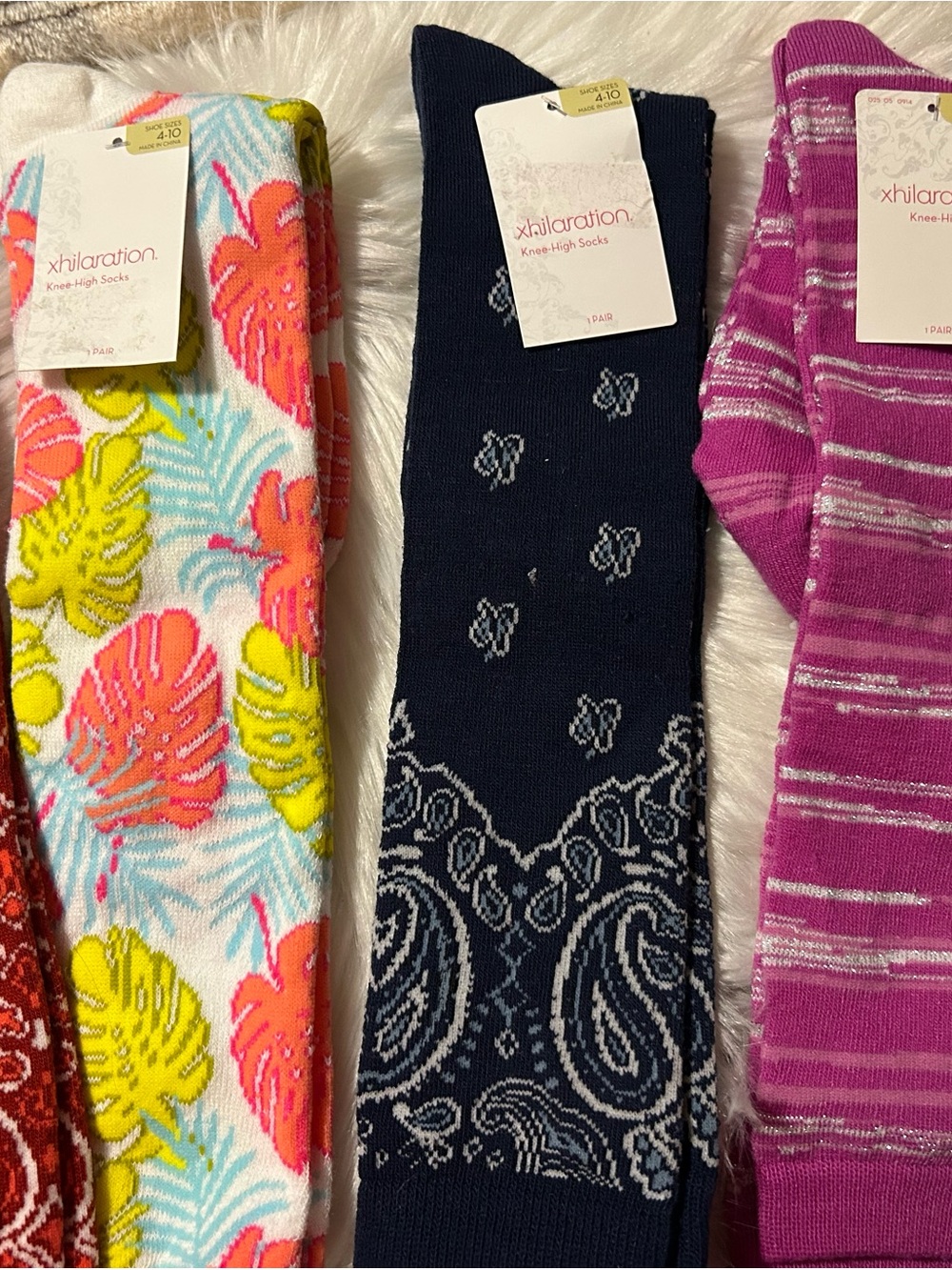 Xhilaration Knee-High Socks Trio in Navy, Pink, White and Yellow